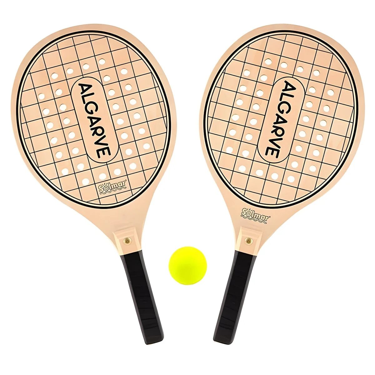 Conjunto Raquetes Praia Furos Madeira Algarve com Bola Solmar