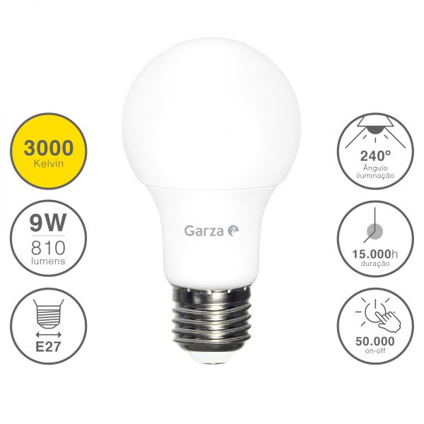 Garza Lighting Lâmpada led Standard 9W, E27, 240º, 810 Lúmenes, 3000 K, Luz Cálida