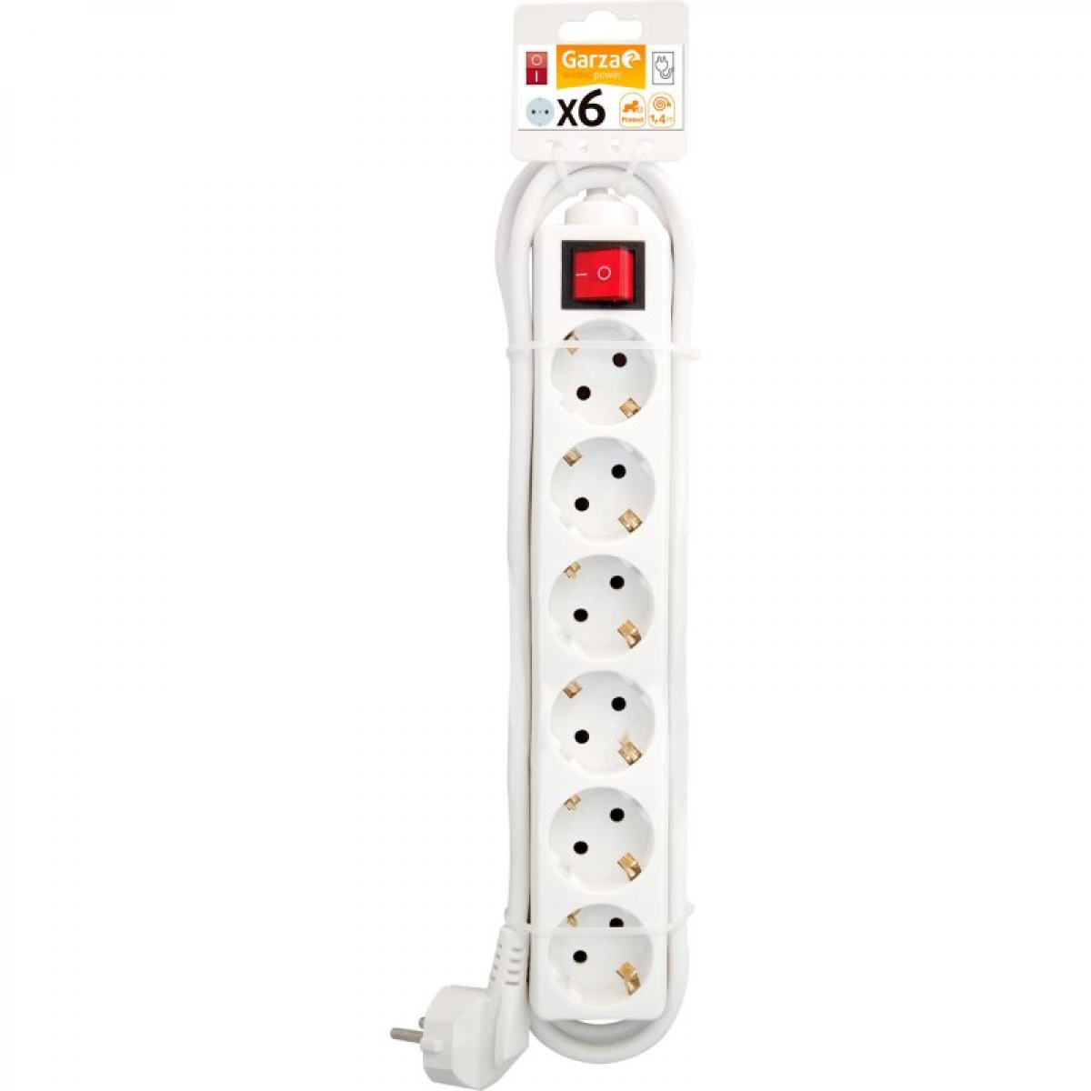 Garza Extensão 6 Tomadas com Interruptor 1.4m Branco - 420005