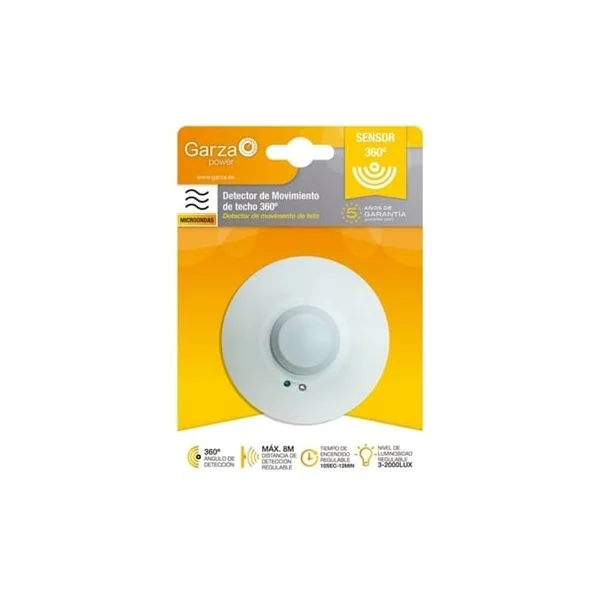 Garza Detector de Movimiento Microondas de Techo, 360º, Blanco