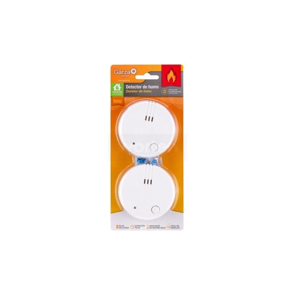 Garza Detector de Humo Mini, 85 Decibelios, Fácil Instalación 2 Unidades, Color Blanco