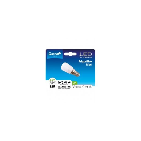 Garza Lighting, Lâmpada led Frigorífico TS26, 3,5W, E14, 220º, 250 Lúmenes, 4000 K, Luz Neutra 462040A