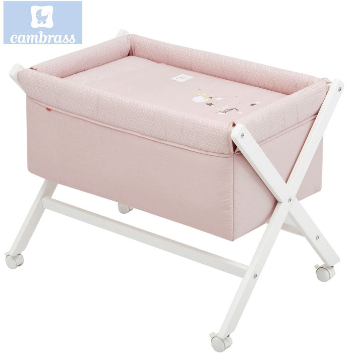 CAMBRASS - BERÇO DE MADEIRA LUA ROSA / BCO 55x87x74 CM