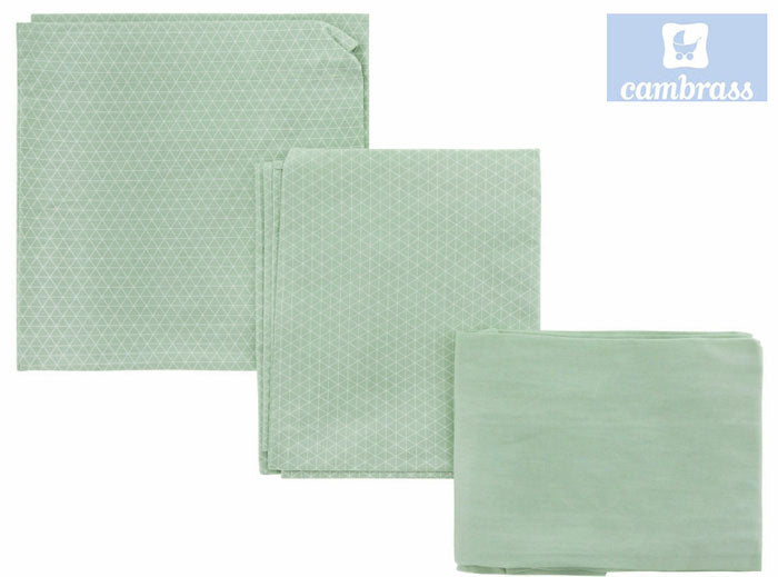 CAMBRASS - LENÇÓIS BERÇO 3 PCS 100x165 CM LUA VERDE