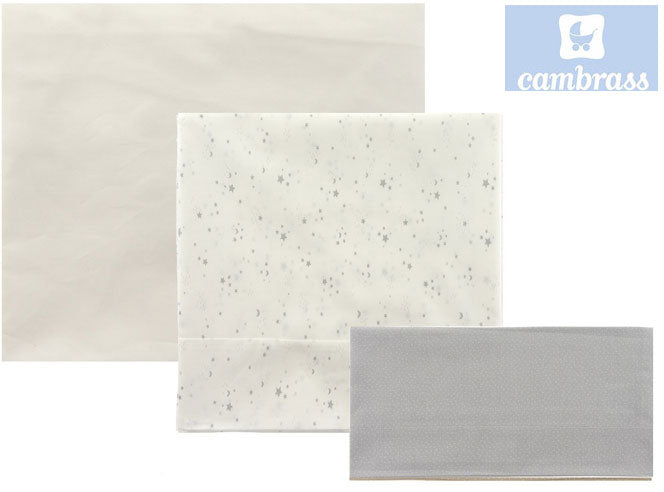 CAMBRASS - LENÇÓIS BERÇO 3 PCS 100x165 CM CÉU CINZA