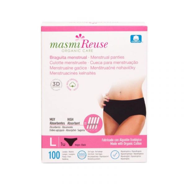 Masmi Cuecas Menstruais Laváveis Algodão Orgânico Tamanho L