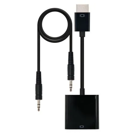 Conversor NANO CABLE HDMI Macho - VGA Hembra - Jack 3.5 Hembra / 10cm / Preto / 10.16.2001-BK