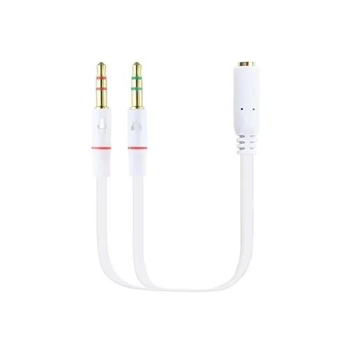 Cabo de Divisão Áudio Nanocable Jack 3,5/F 3 PINOS – 2x Jack 3,5/M 4 PINOS 20 CM Branco
