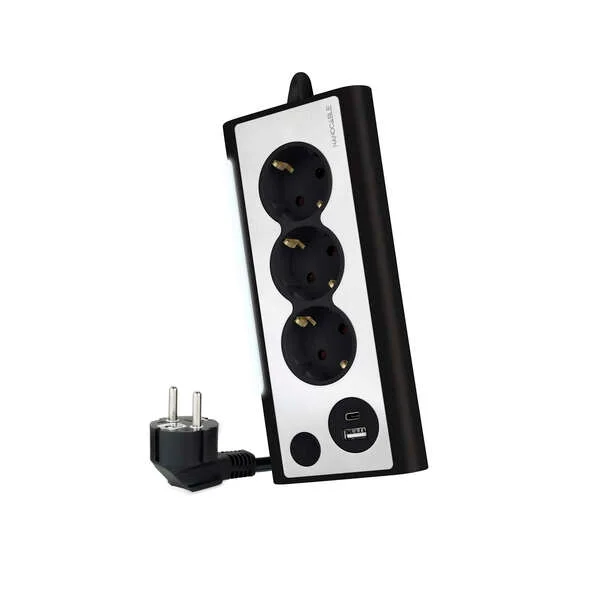 Régua Nanocable 3 Tomadas / 2x USB ( USB-C / USB-A ) Preto