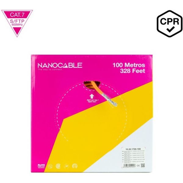 Nanocable - Cable de Red CAT.7 LSZH SFTP PIMF AWG23, Naranja, 100 m - 10.20.1700-100