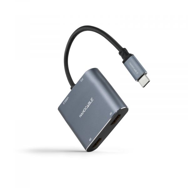 Nanocable 10.16.4305 adaptador de cabo de vídeo 0,15 m USB Type-C Cinzento