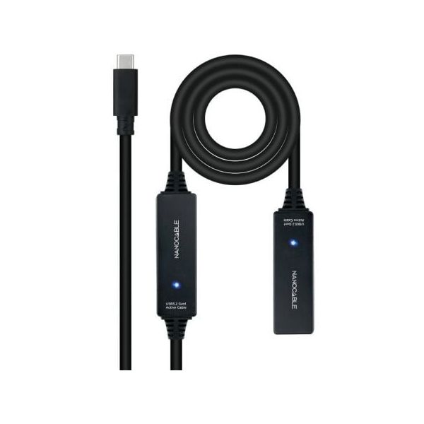 Nanocable Cabo USB 3.2 Gen 1 Tipo C Macho para Tipo C Fêmea com Amplificador 10m Black
