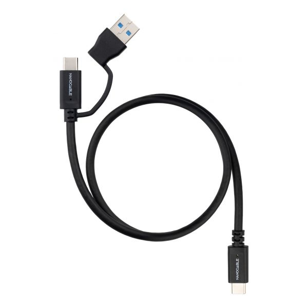 Nanocable 10.01.4802 Cabo USB 3.2 Gen2 Tipo C para USB-C/A 10Gbps 60W Preto 2m