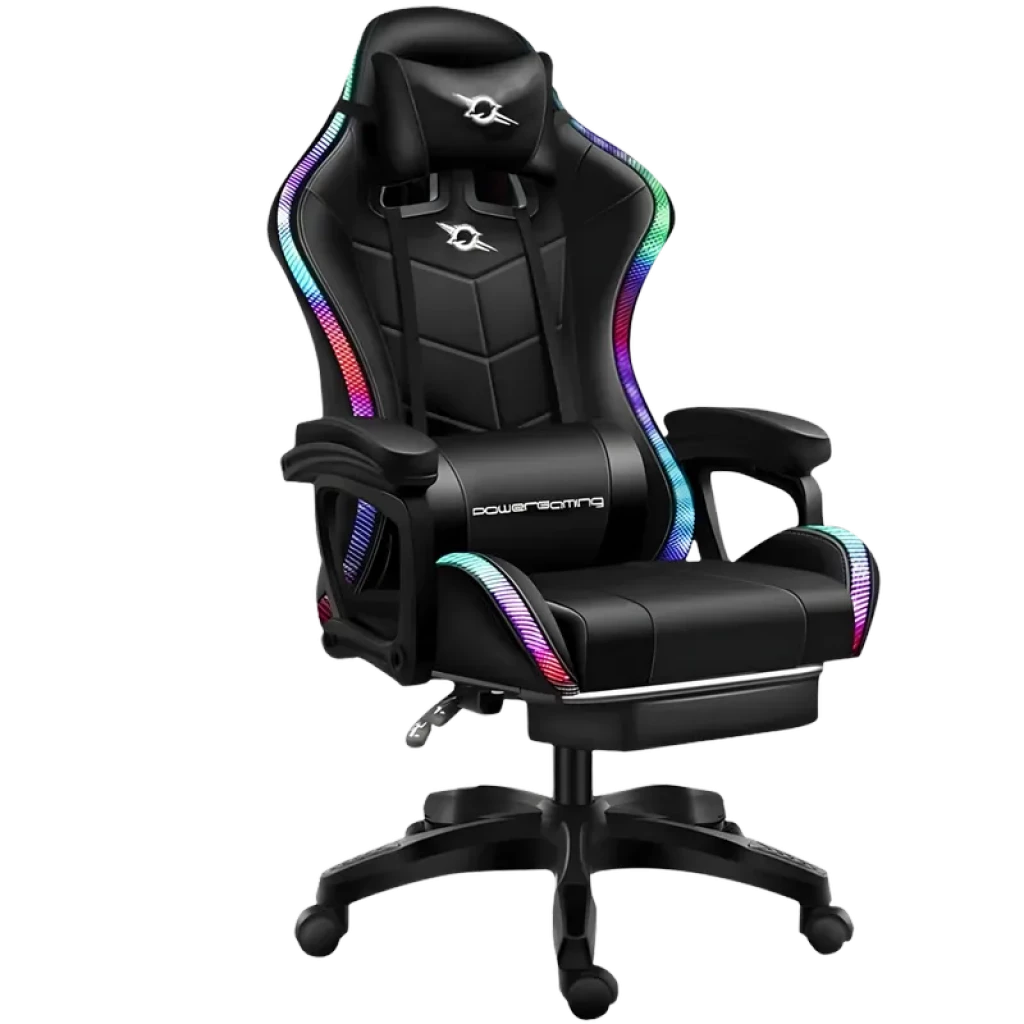 Cadeira Gaming PowerGaming LED RGB Preta com Apoio para os Pés