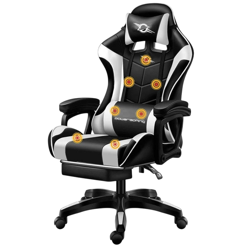 Cadeira Gaming PowerGaming Massagem 7 pontos Branco/Preto Apoio para os pés