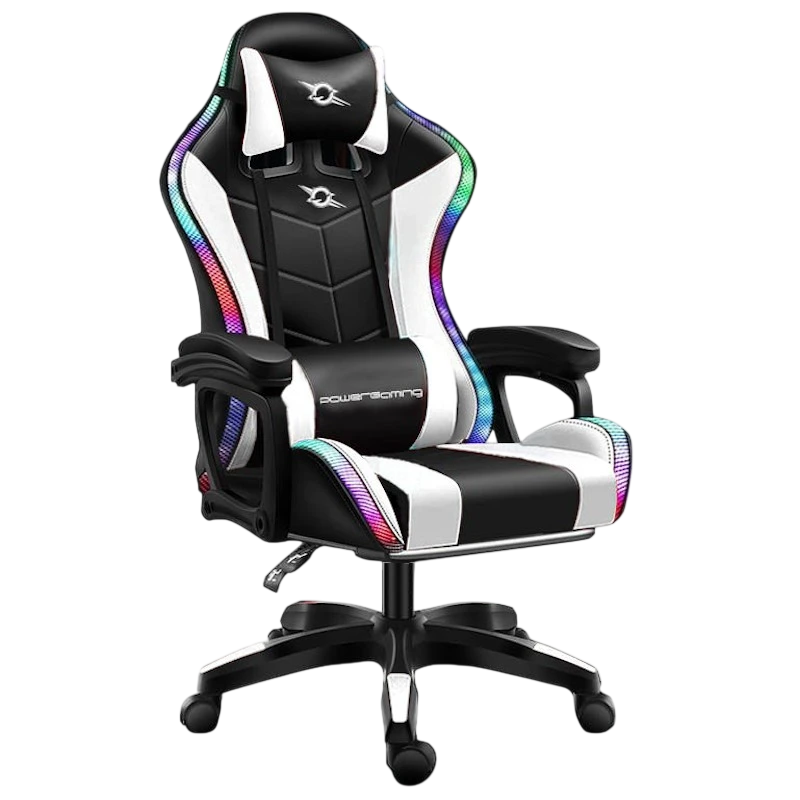 Cadeira Gaming PowerGaming LED RGB Branco/Preto