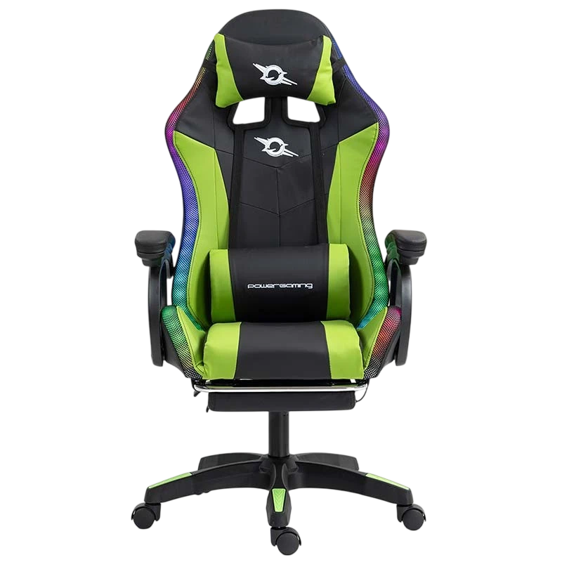 PowerGaming LED RGB Cadeira com apoio para pés Preto+Verde