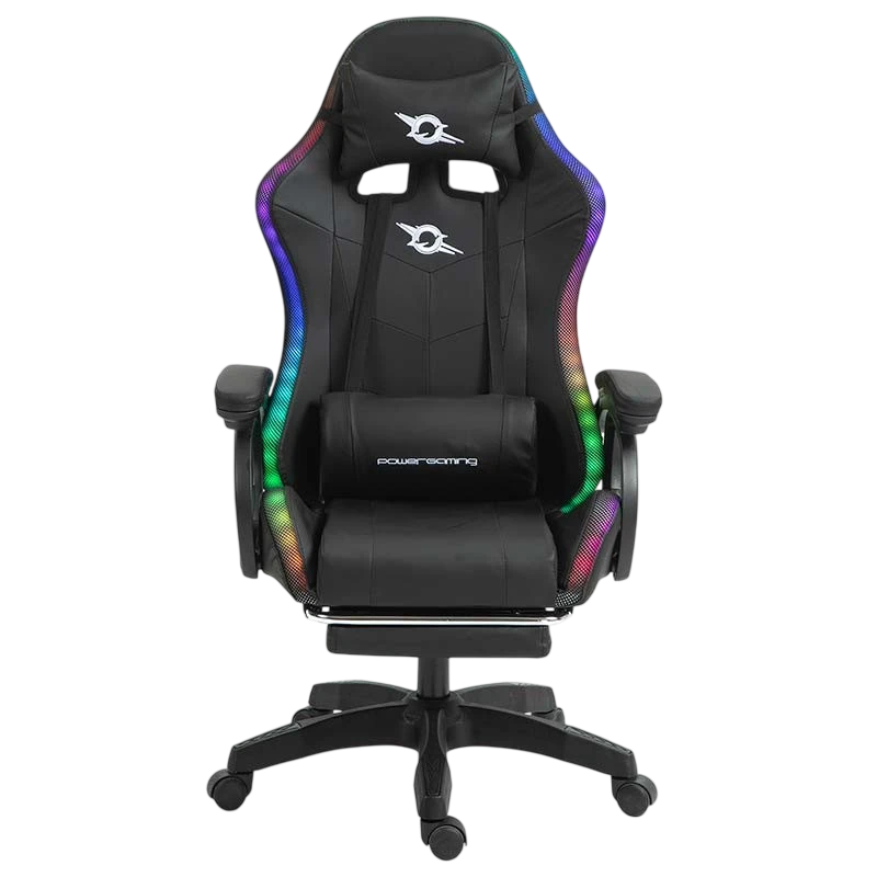 PowerGaming LED RGB Cadeira Altifalante Massagem Apoio para pés Preto