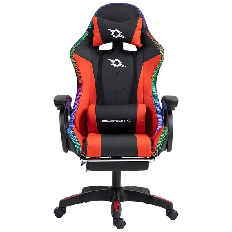 Cadeira Gaming PowerGaming LED RGB com Altifalante Bluetooth, Massagem e Apoio para Pés Preto+Vermelho