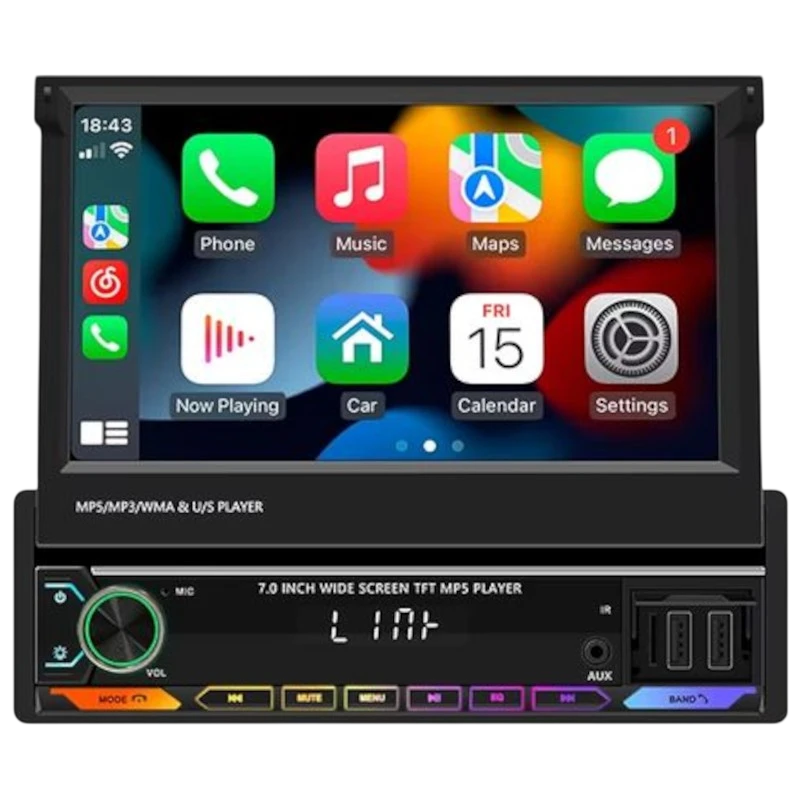 Autorrádio 1 DIN SWM 9614C 7" Bluetooth/CarPlay USB Preto