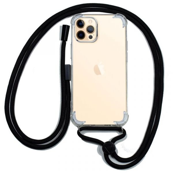 Capa Silicone Transparente iPhone 12 Pro Max Cordão Preto