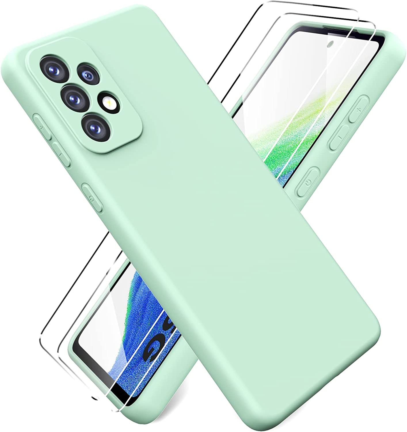 Capa Silicone Suave Verde Samsung Galaxy A53 5G com 2 películas vidro temperado