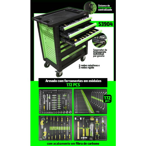 JBM Carro de Ferramentas com 7 Gavetas Verde 53904