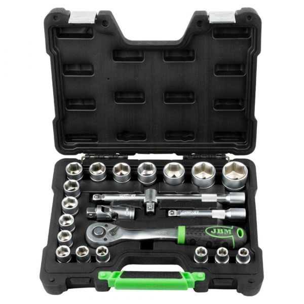 Jbm 1/2´´ Tool Case Zinc Plated Hexagonal Sockets 22 Pieces Prateado