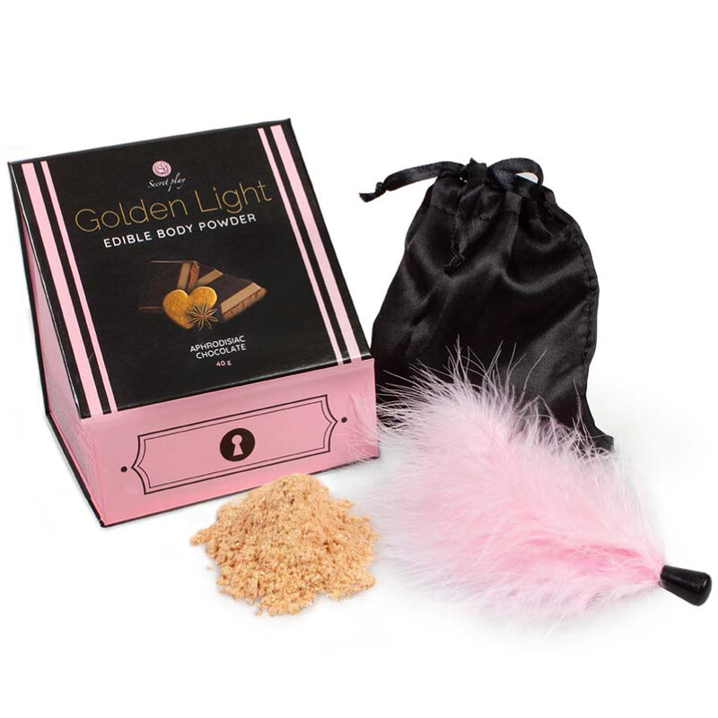 Secretplay Kit de Luz Dourada Aphrodisiac Chocolate Comestível e Penas