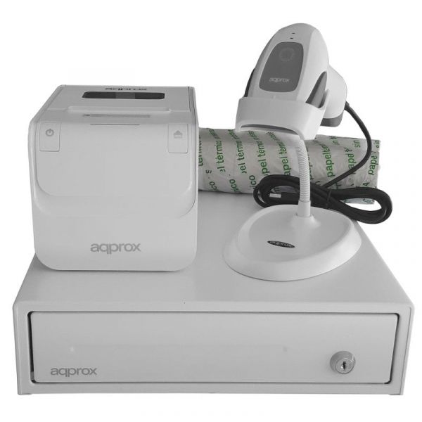Impressora térmica com fios Approx appPOSPACK3380WH2D, pacote de terminais USB/LAN, cortador automático de bilhetes 2D