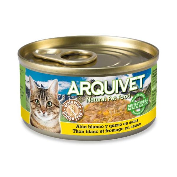 Ração Húmida Arquivet Lata de Atum Branco e Queijo Em Molho 80g