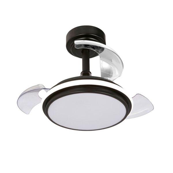 Cristalrecord Ventilador de Teto Antila Mini XS Preto com Luz, 3 Lâminas Retráteis, 35 W, 1000 Lm / 3000 Lm, 3000 K / 4000 K