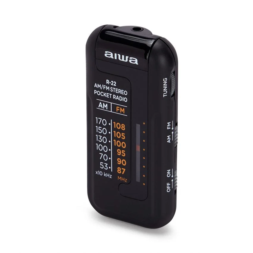 Rádio de Bolso AIWA R22BK | AM/FM, Auscultadores, Clip cinto