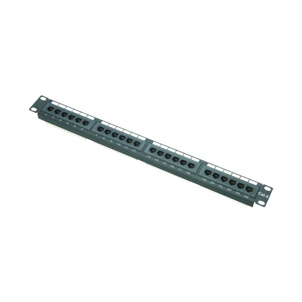 Patch panel de 24 portas UTP/RJ45 Formato rack Admite cabos até CAT6 Tamanho 1U para facilitar a instalação Dual IDC: 11 PP-24