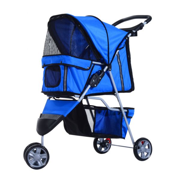 PawHut Carrinho Dobrável com Rodas 360º Azul - 75x45x97 cm