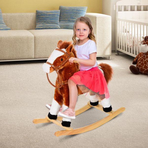 HomCom Cavalito de Baloiço para crianças a partir de 3 anos com Sons 74x28x65cm Castanho