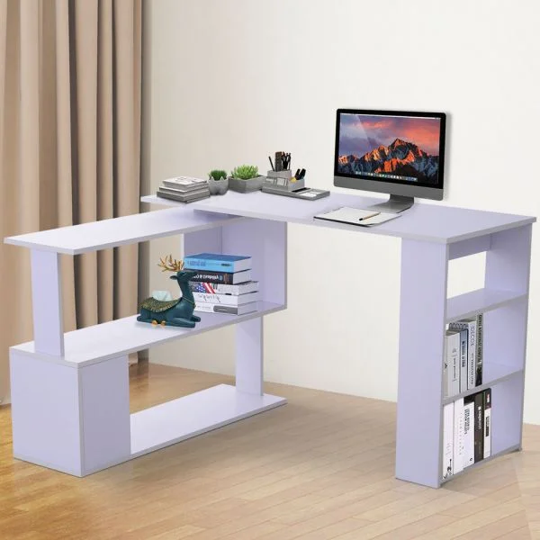 HomCom Secretária para Computador Rotação 360° 5 Prateleiras Estante Branco
