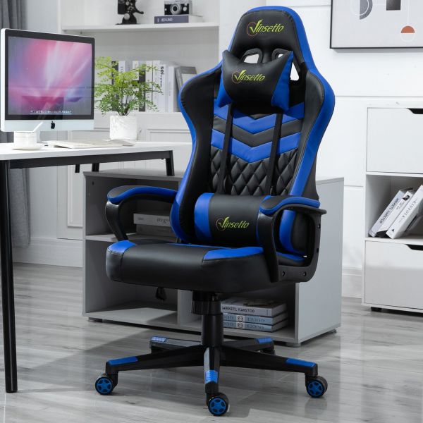 Cadeira Gaming Vinsetto de Escritório Ergonómica Ajustável Reclinável Rotativo Azul - 921-199BU