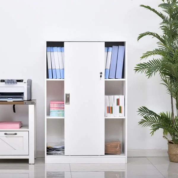 HomCom Armário de Escritório com 2 Portas Deslizantes e 3 Prateleiras 80x40x120 cm Branco