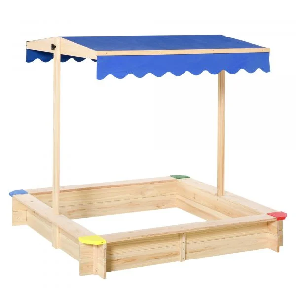 Outsunny Caixa de Areia Infantil de Madeira 120x120x120 cm para jardim