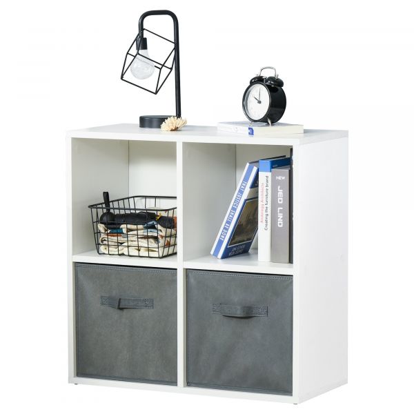 HomCom Estante 4 Cubos Modular com 2 Cestos Removíveis Branco / Cinza 61.5x30x61.5 cm