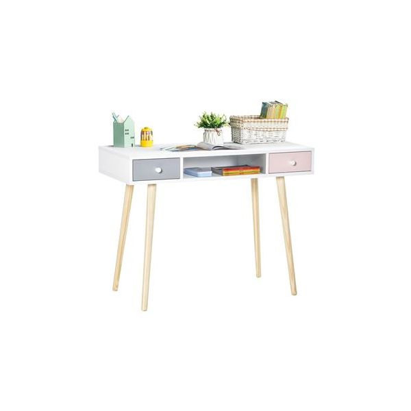Homcom Móvel Aparador Secretária Infantil 1 Compartimento Aberto e 2 Gavetas Estilo Nórdico para Dormitório Entrada 100x48x76,5cm Multicolor - 312-042PK