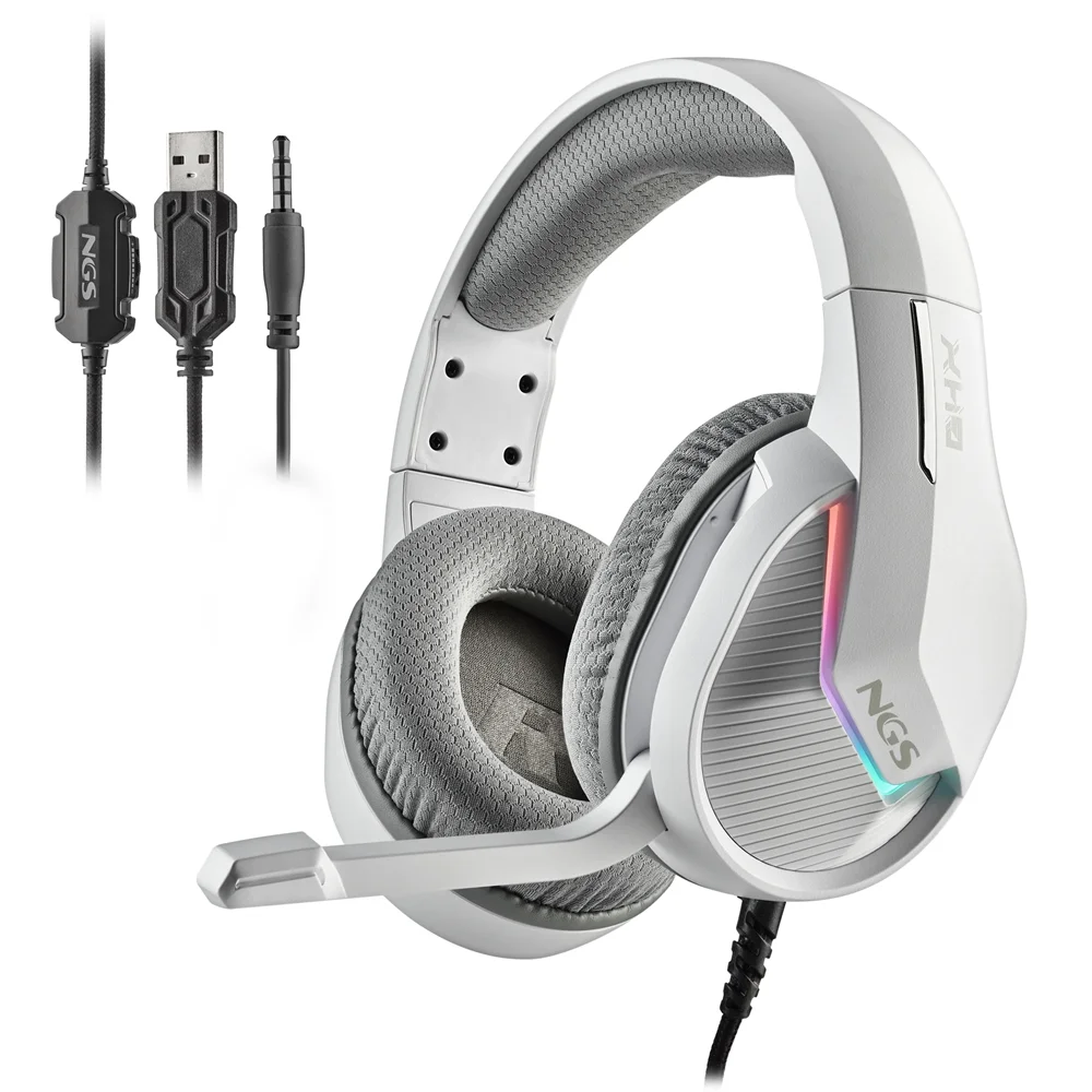 NGS GHX-515 Auriculares Gaming con Microfono Plegable – Iluminacion LED RGB – Almohadillas Extrasuaves – Diadema Ajustable – Controles en Cable – Cable de 2m