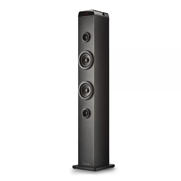 NGS SKY CHARM PRO Torre de Som 2.0 50W BT USB Rádio FM Aux Ótica Madeira Preta