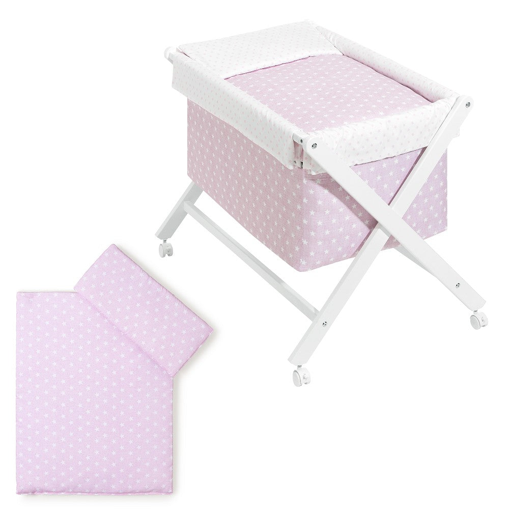 Berço Branco Faia+Lençóis+Vestimenta+Colchão Star Rosa Interbaby