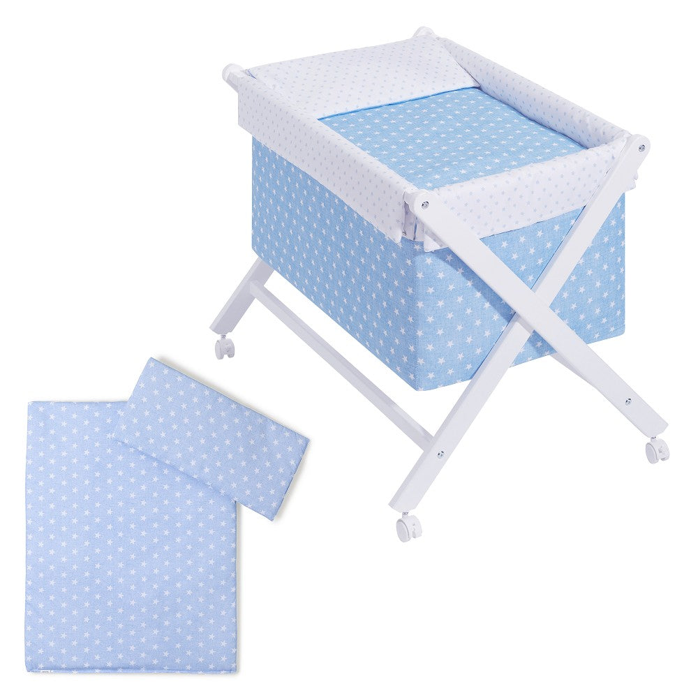 Berço Branco Faia+Lençóis+Vestimenta+Colchão Star Azul Interbaby