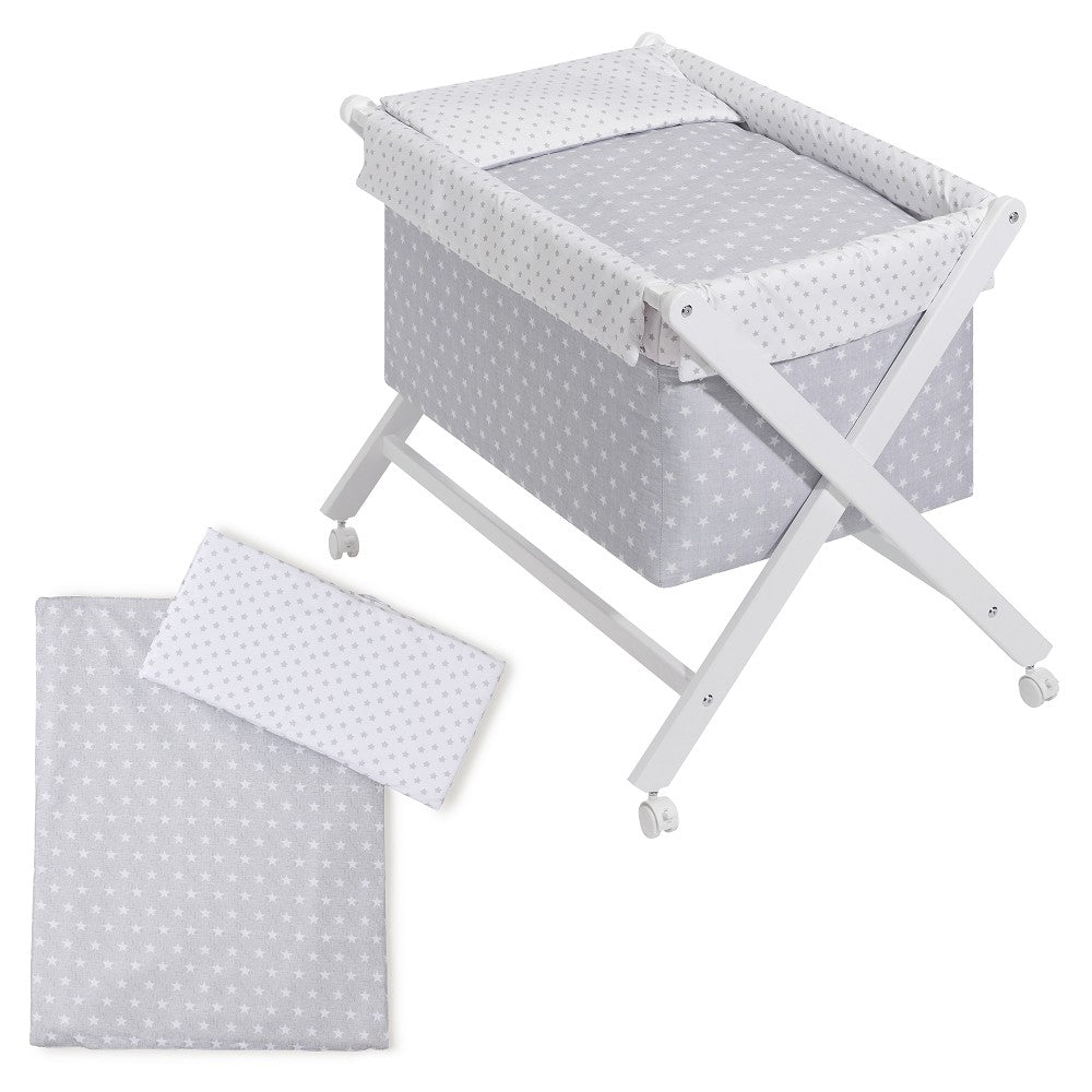 Berço Branco Faia+Lençóis+Vestimenta+Colchão Star Cinza Interbaby