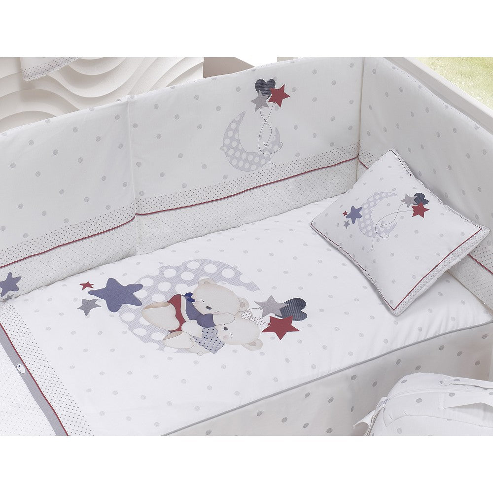 Conjunto 3 Pcs. Para Berço 60X120 (Colcha+Protetor De Cama+Almofada) Jersey Amorosos Cinza Interbaby