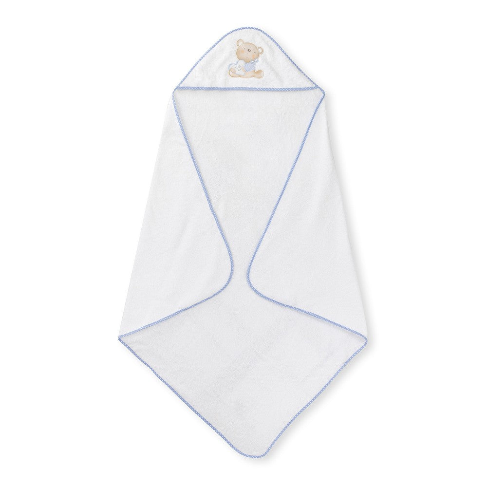 Toalha de banho 100X100 Algodão Terry+Escova&Comb Love You Branco/Azul Interbaby