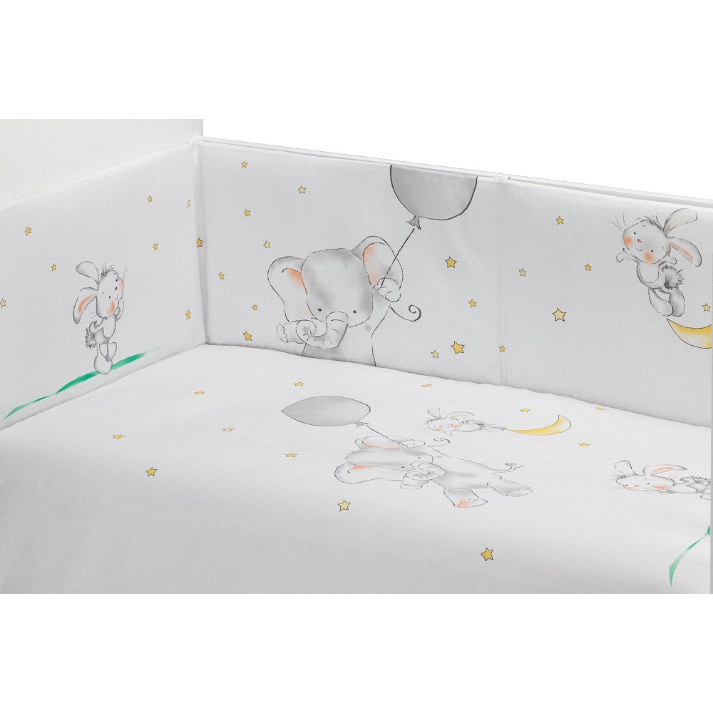 Conjunto 2 Pçs Amovivel (Colcha+Protetor De Cama) Elefante Globo Cinza Interbaby